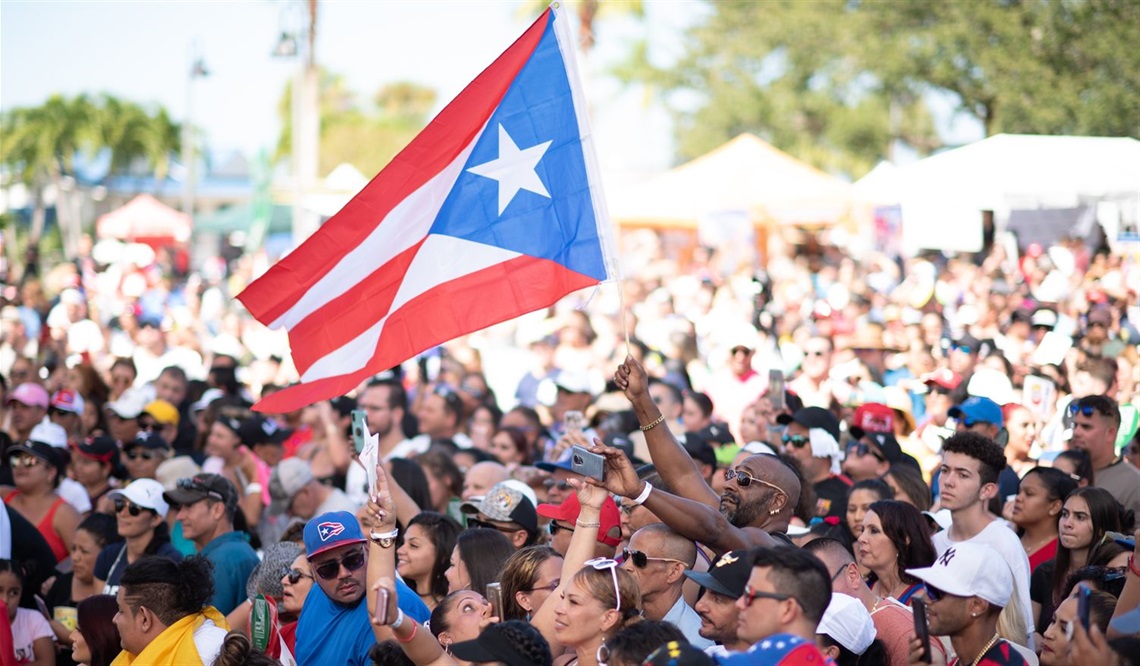people waving a flag in a crowd